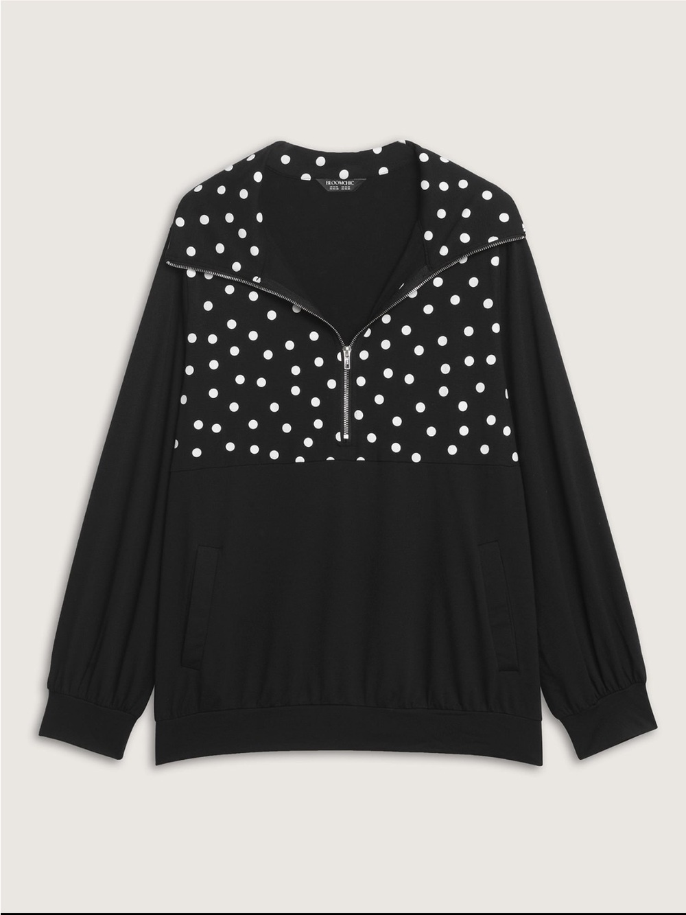 BloomChic Black Polka Dot Half-Zip Sweatshirt size 1X (14-16) - Picture 9 of 14